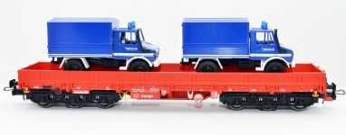 NPE Modellbau NW23166 - H0 - Flachwagen Samms-u 454 THW Unimog, DB AG, Ep. V